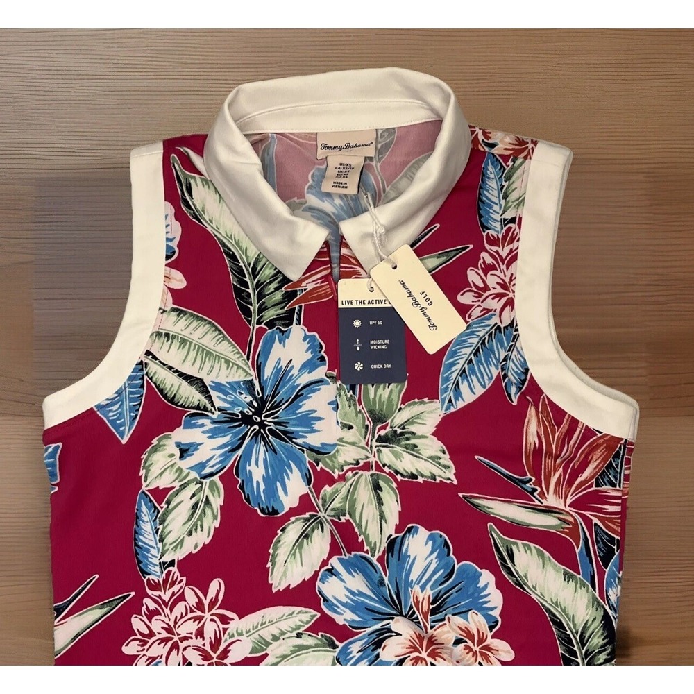 Tommy Bahama‎ Golf Polo Shirt Womens XS Pink Floral Sleeveless Stretch Top NWT